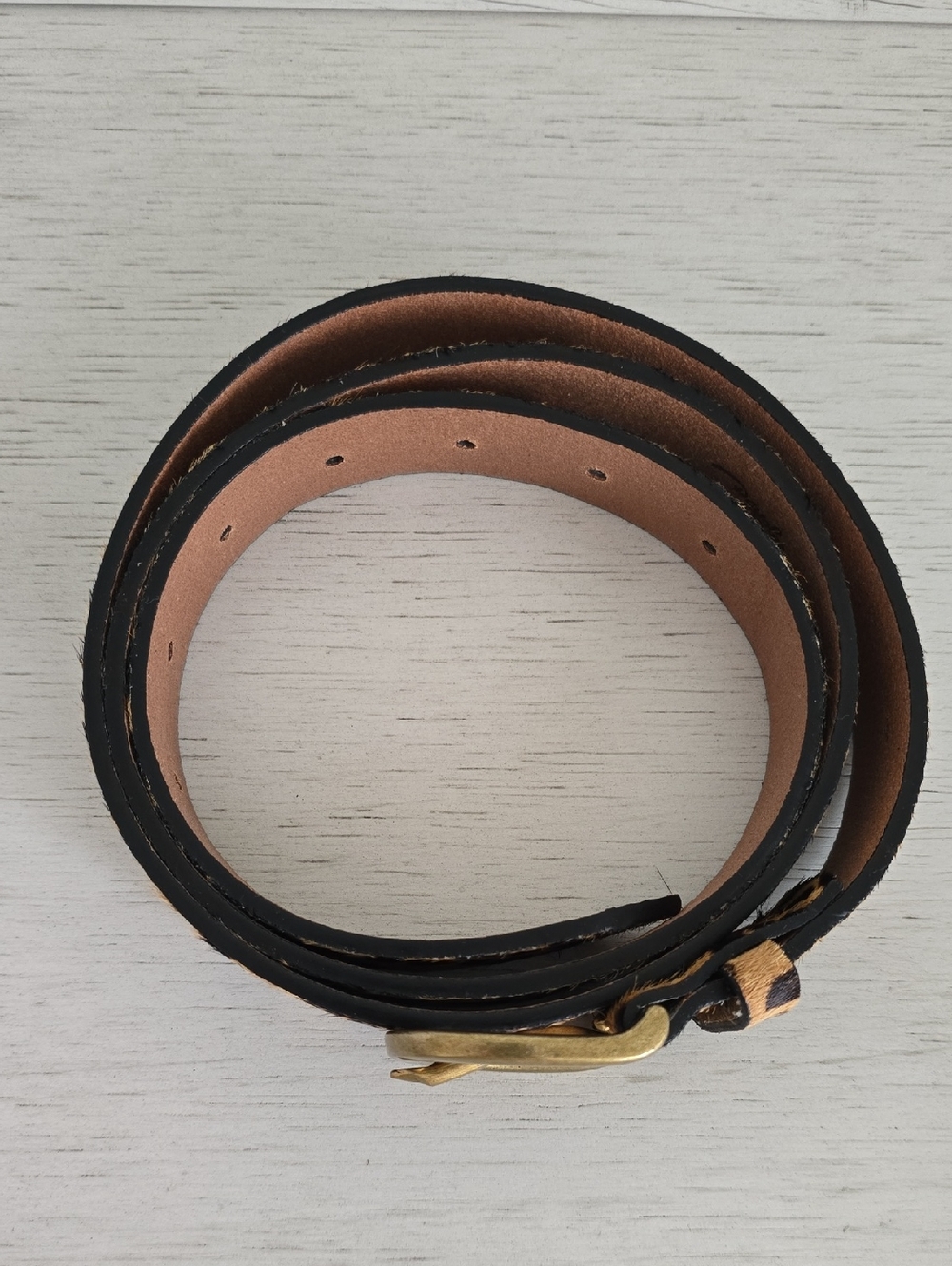 Leopard Print Calf Hair Leather Belt - L - Picture 2 of 4